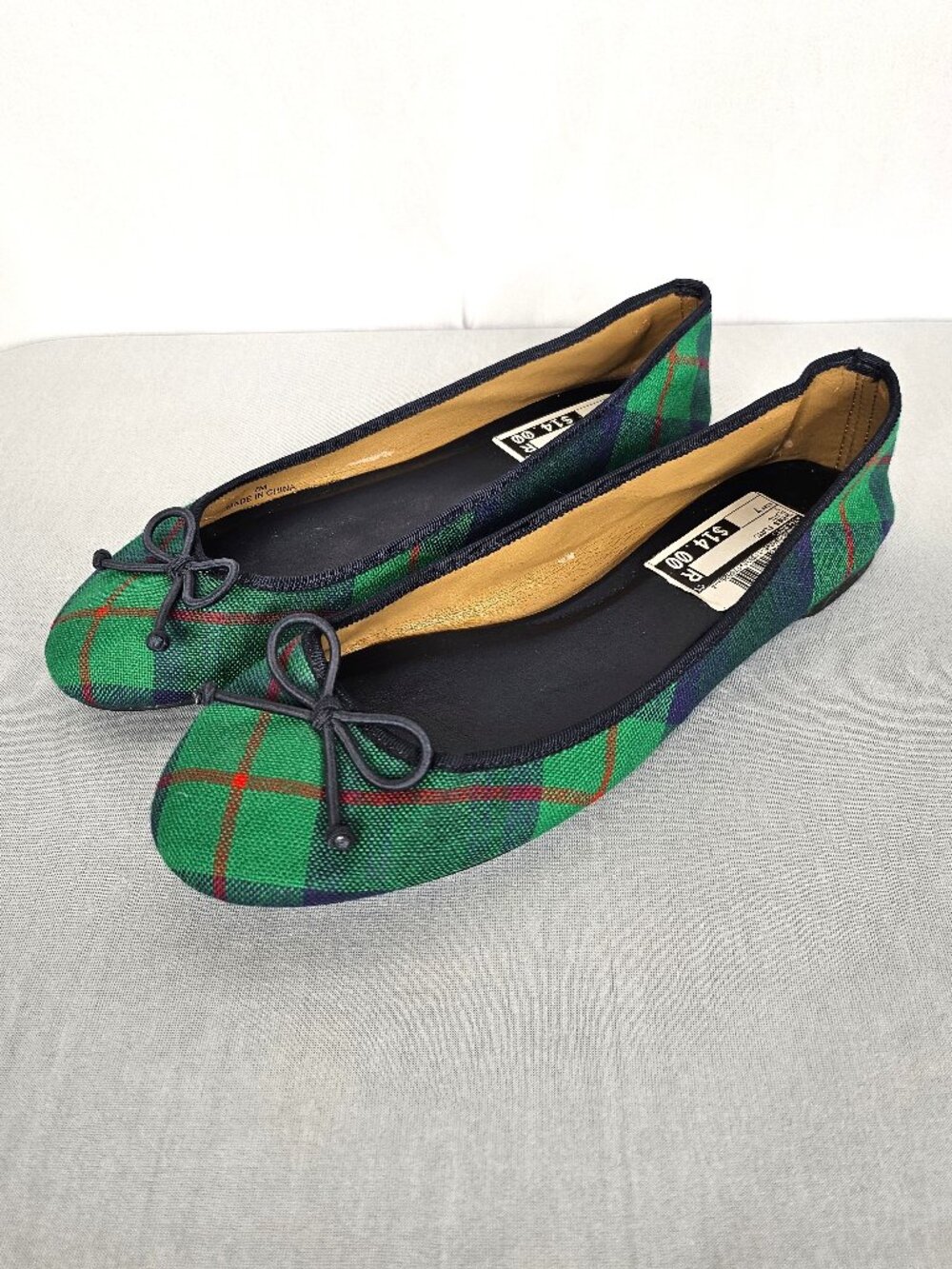 Talbots | Green Navy Tartan Plaid Ballet Flats Bow | Women's 7M